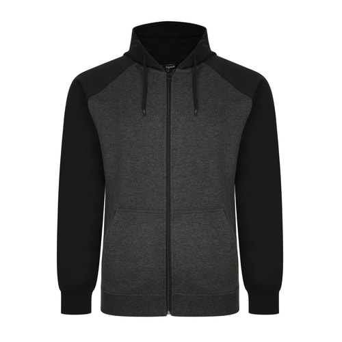 Bigdude Zip Thru Raglan Sleeve Hoody Black/Charcoal Tall